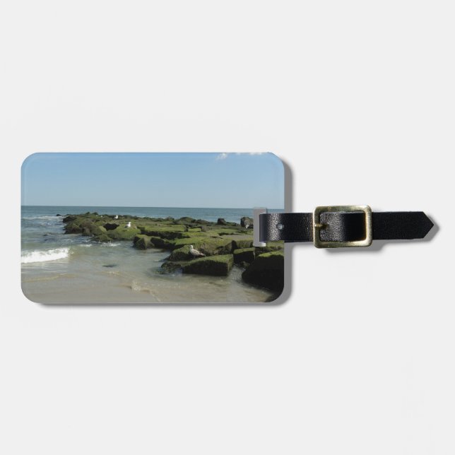 Seagulls on rocks luggage tag (Front Horizontal)