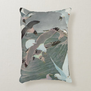 Seagulls Over Ocean Waves by Louis Agassiz Fuertes Accent Pillow
