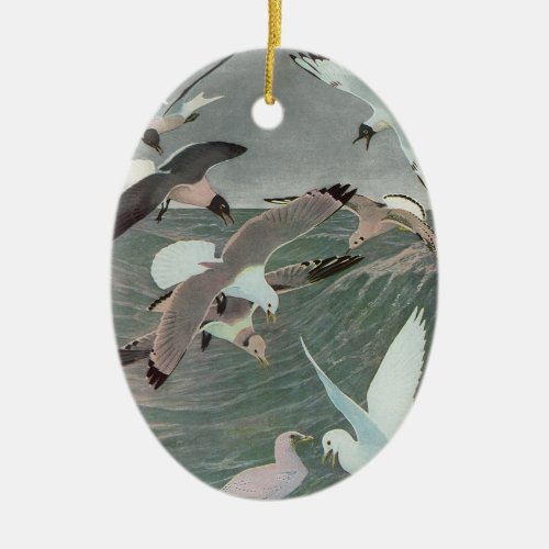 Seagulls Over Ocean Waves by Louis Agassiz Fuertes Ceramic Ornament