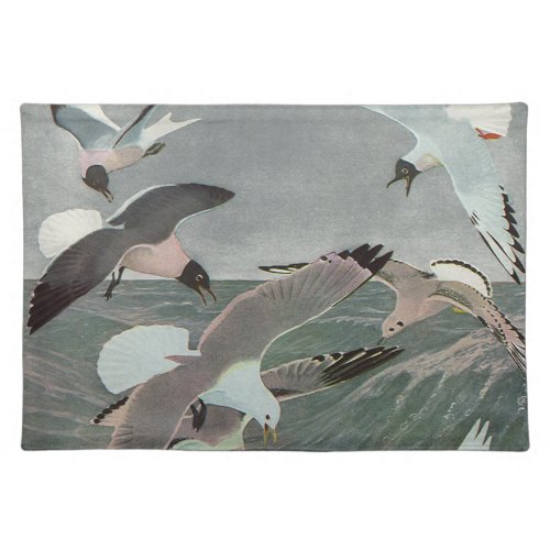 Seagulls Over Ocean Waves by Louis Agassiz Fuertes Cloth Placemat