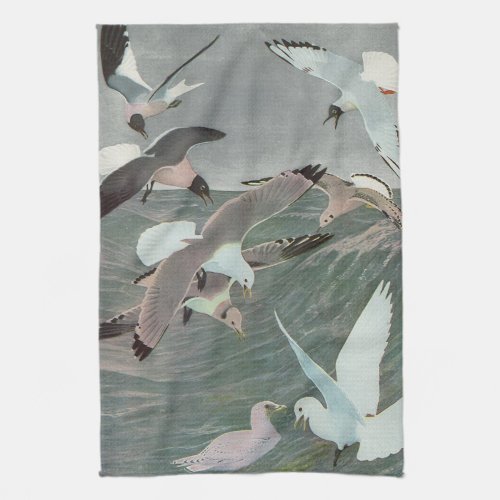 Seagulls Over Ocean Waves by Louis Agassiz Fuertes Kitchen Towel