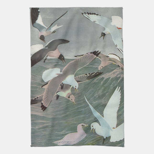 Seagulls Over Ocean Waves by Louis Agassiz Fuertes Kitchen Towel (Vertical)