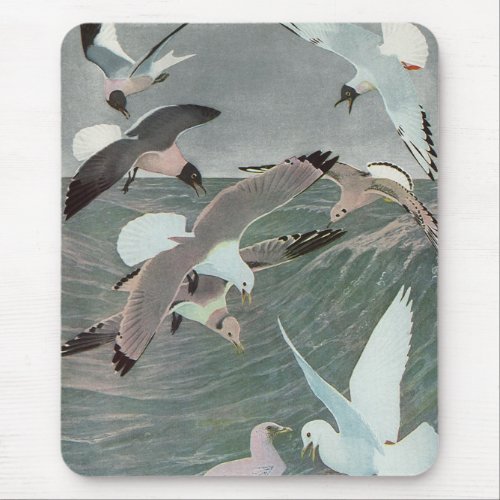 Seagulls Over Ocean Waves by Louis Agassiz Fuertes Mouse Pad