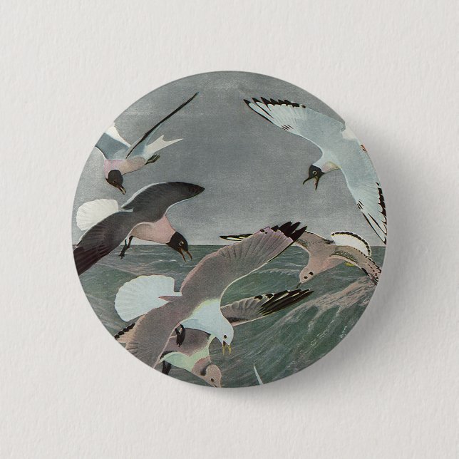 Seagulls Over Ocean Waves by Louis Agassiz Fuertes Pinback Button (Front)