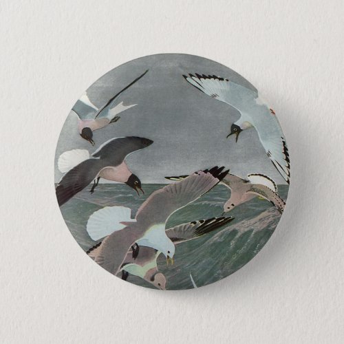 Seagulls Over Ocean Waves by Louis Agassiz Fuertes Pinback Button