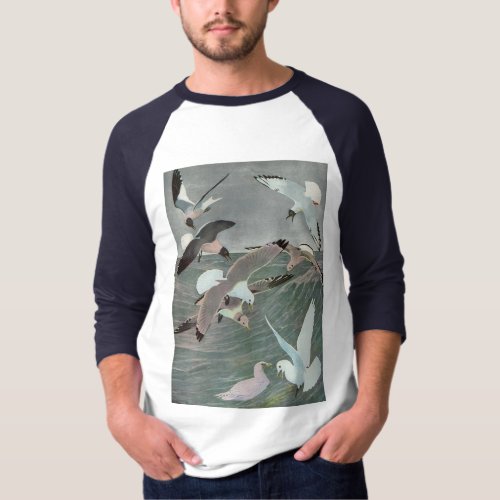 Seagulls Over Ocean Waves by Louis Agassiz Fuertes T_Shirt