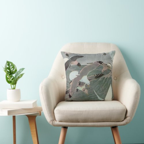 Seagulls Over Ocean Waves by Louis Agassiz Fuertes Throw Pillow