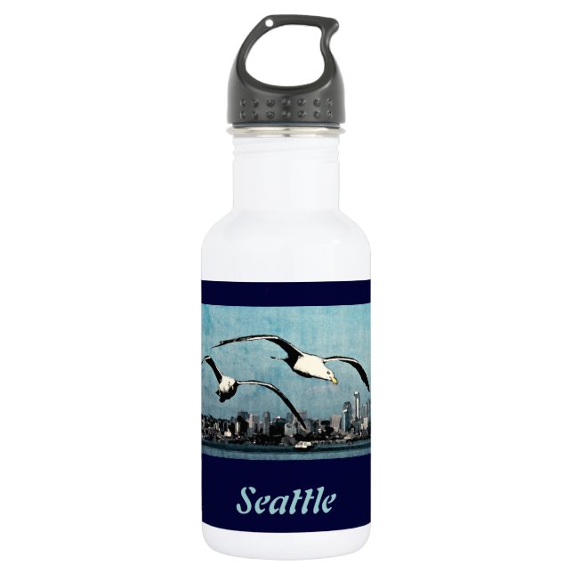 Seagulls Over Seattle Liberty Stainless Steel Water Bottle (Front)