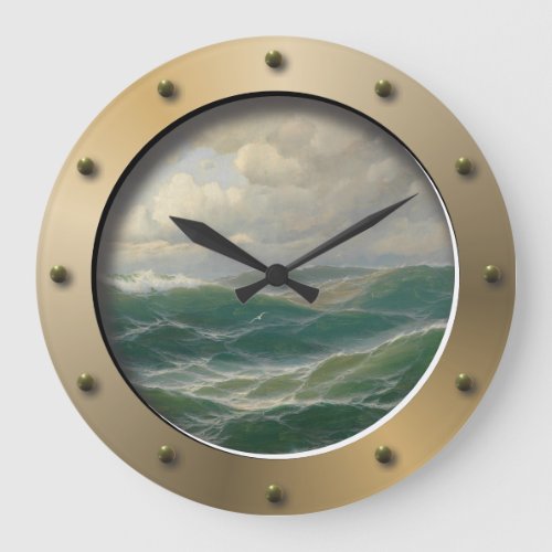 Seagulls Over Waves Nautical Art Ships Porthole Large Clock