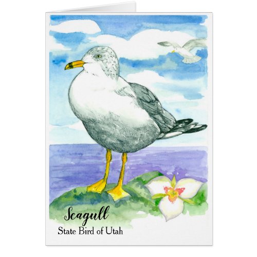 Seagulls Sego Lily Salt Lake Watercolor Blank