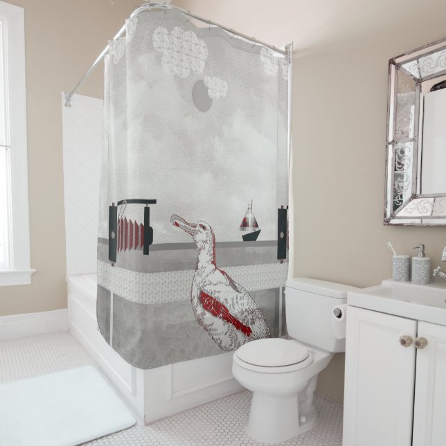 Seagulls selfies shower curtain (In Situ)