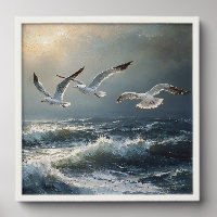 Seagulls Stormy Ocean Fine Art