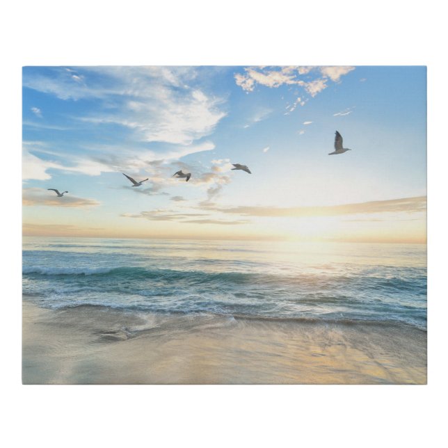 Seagulls Wave Surf Coastal Beach Destiny's Destiny Faux Canvas Print (Front)