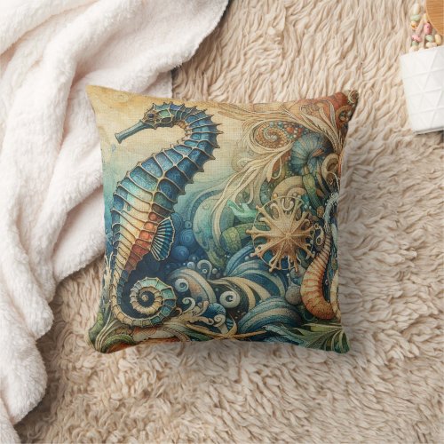 Seahorse 4 throw pillow