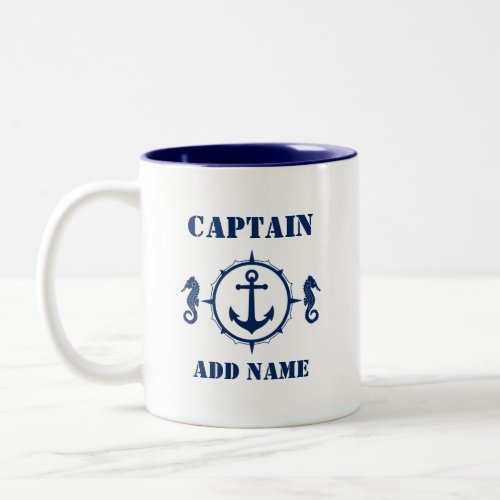 Seahorse Anchor Captain Add Name or Boat Name sa0a Two_Tone Coffee Mug