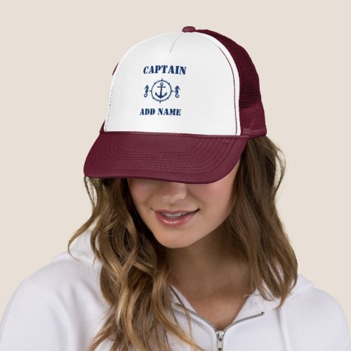 Seahorse Anchor Captain Add Name or Boat Name Trucker Hat