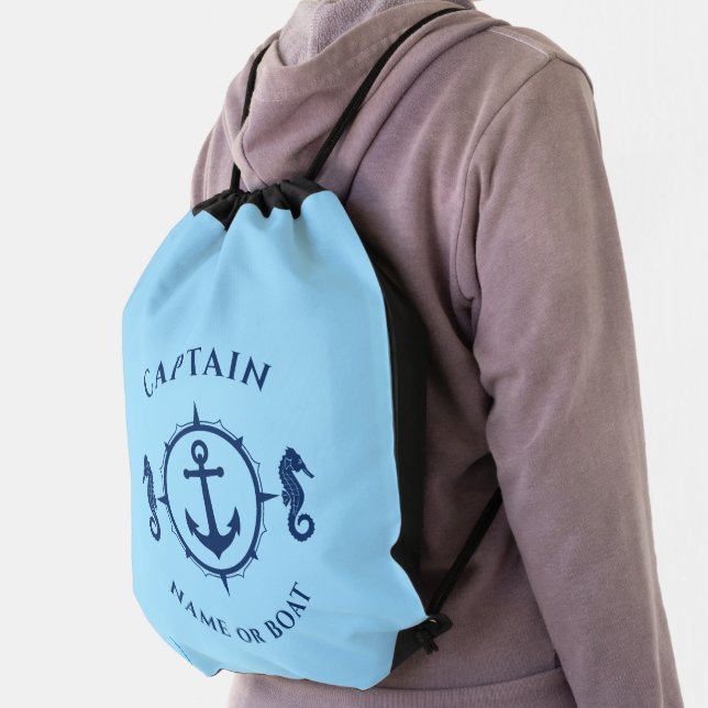 Seahorse Anchor Captain and Name Boat or Text Drawstring Bag (Insitu)