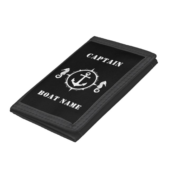 Seahorse Anchor & Your Name or Boat Name Trifold Wallet (Bottom)