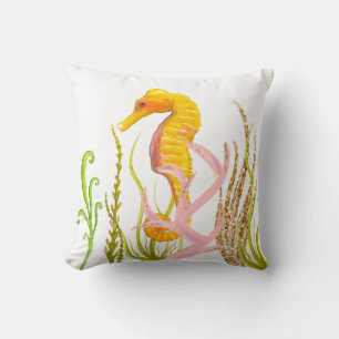 Seahorse and Coral Throw Pillow