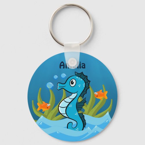 Seahorse And Fish Personalized Keychain