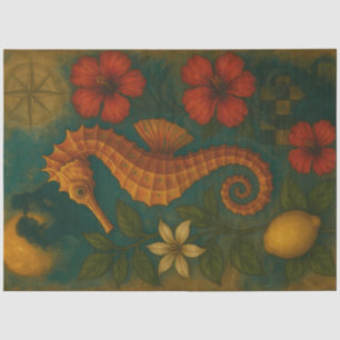 Seahorse and Hibiscus Nautical Fantasy Decoupage Tissue Paper