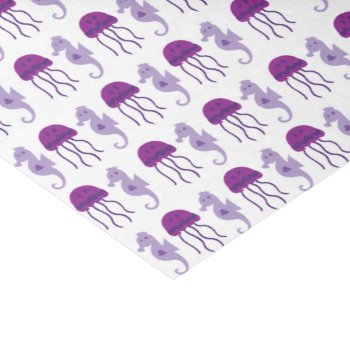 Seahorse And Jellyfish Purple And White Tissue Paper by beachcafe at Zazzle
