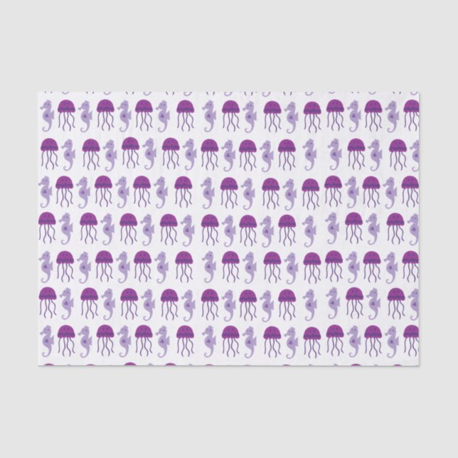 Seahorse and Jellyfish Purple and White Tissue Paper (Front)