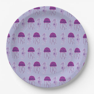 Seahorse and Jellyfish Purple Pattern Paper Plates