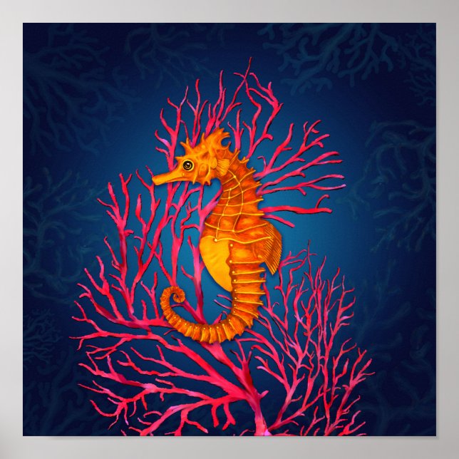 Seahorse and Red Fan Coral Poster (Front)