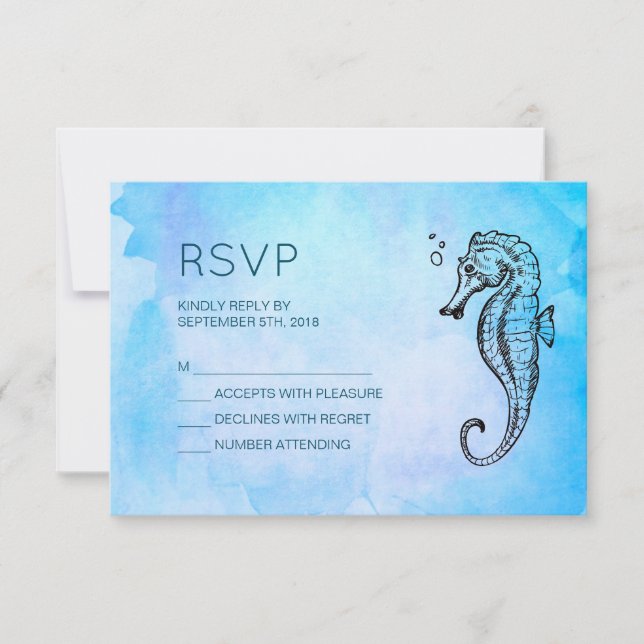 Seahorse and Seashell Nautical Wedding RSVP (Front)