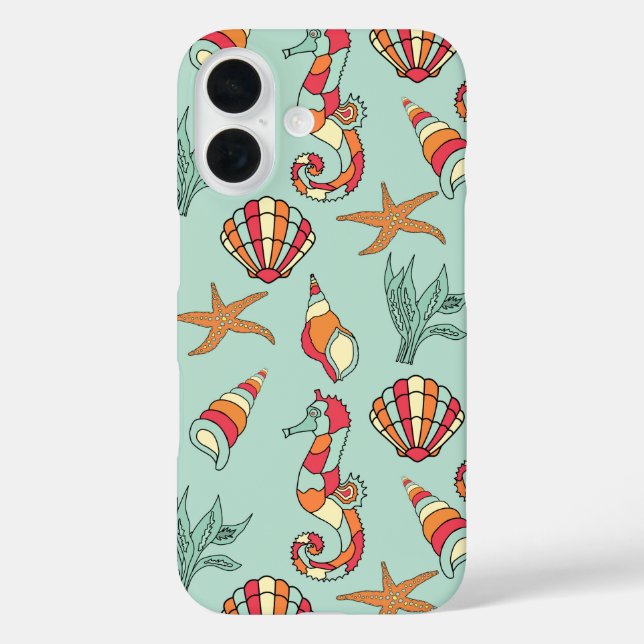 Seahorse and Seashell Pattern Case-Mate iPhone Case (Back)