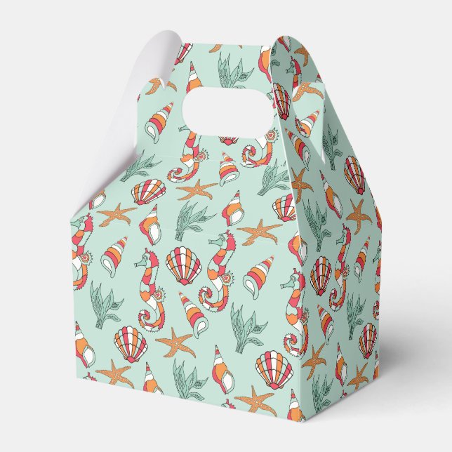 Seahorse and Seashell Pattern Favor Boxes (Back Side)