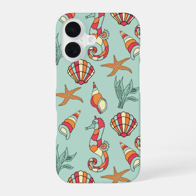 Seahorse and Seashell Pattern Iphone Case (Back)