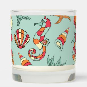 Seahorse and Seashell Pattern Teal Scented Candle