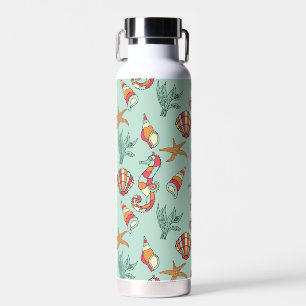 Seahorse and Seashell Pattern Teal Water Bottle