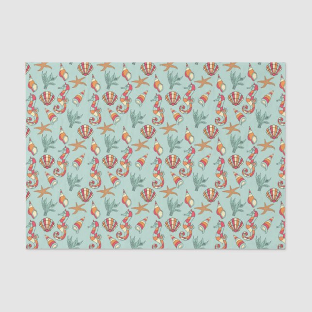 Seahorse and Seashell Pattern Tissue Paper (Front)