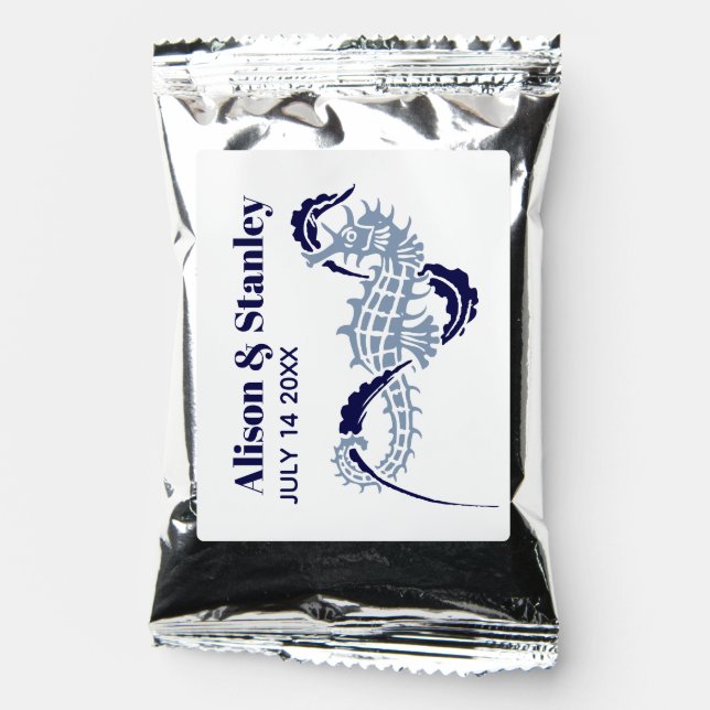 Seahorse and seaweed dusty and navy blue wedding c coffee drink mix (Front)