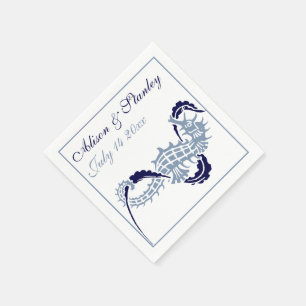 Seahorse and seaweed dusty and navy blue wedding napkins