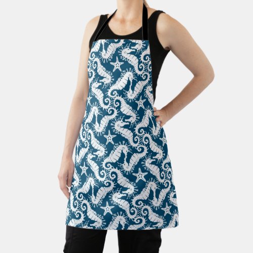 Seahorse and Starfish _ Blue Sealife Pattern Apron