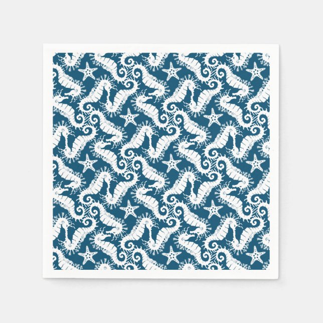 Seahorse and Starfish - Blue Sealife Pattern Napkins (Front)