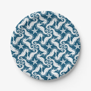 Seahorse and Starfish - Blue Sealife Pattern Paper Plates
