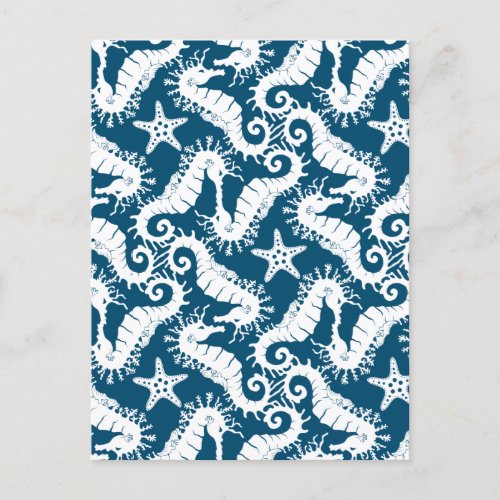 Seahorse and Starfish _ Blue Sealife Pattern Postcard