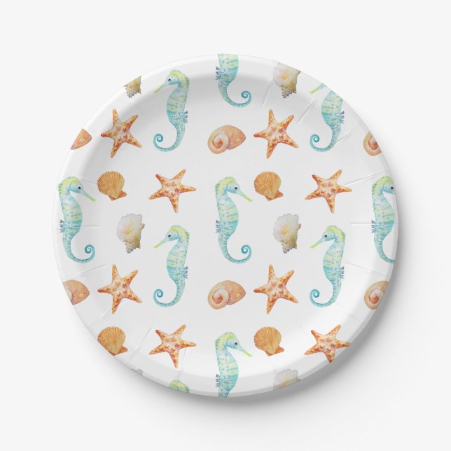 Seahorse and Starfish Paper Plates (Front)