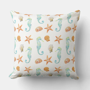 Seahorse and Starfish Throw Pillow