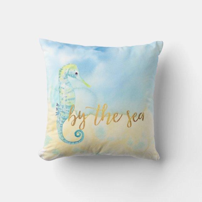 Seahorse and Starfish Throw Pillow (Front)