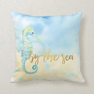 Seahorse and Starfish Throw Pillow