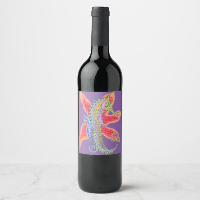 seahorse and starfish wine label (Front)