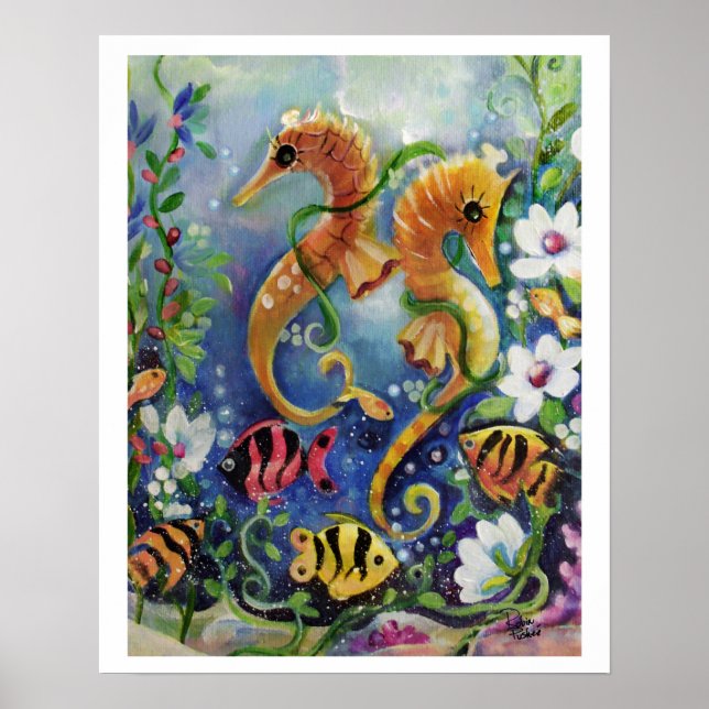 SeaHorse and Tropical fish, colorful Poster (Front)