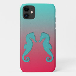 Seahorse aqua silhouettes Simple nautical iPhone 11 Case