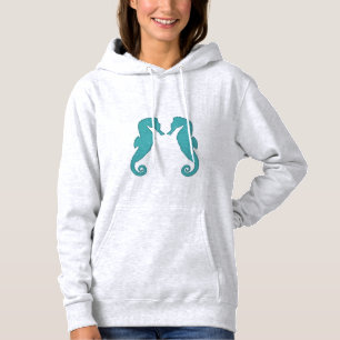 Seahorse aqua silhouettes Simple nautical Hoodie